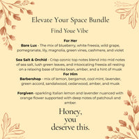 My Area Elev8d Elevate Your Space Bundle includes body butter, sugar scrub, fragrance oil, and wax warmer. Find your vibe with scents for her and him.